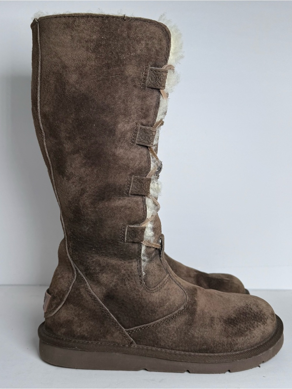 UGG Whitley Tall Brown Suede Boots Lace Up Sheepskin Wool Lining 5122 Women’s 6